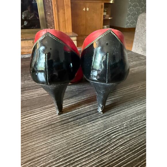 Vintage Christian Dior Tuxedo Ruby Red & Black Pumps Sz. 7.5 - Picture 10 of 11